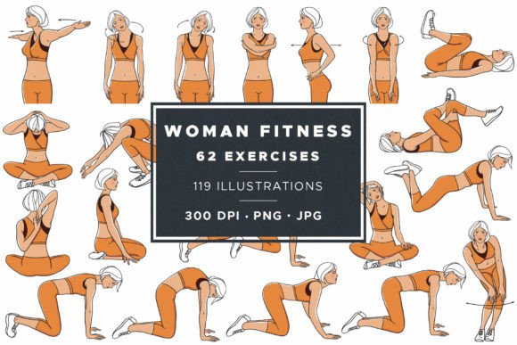 Download Woman Fitness Exercises Illustrations - Premium Resources